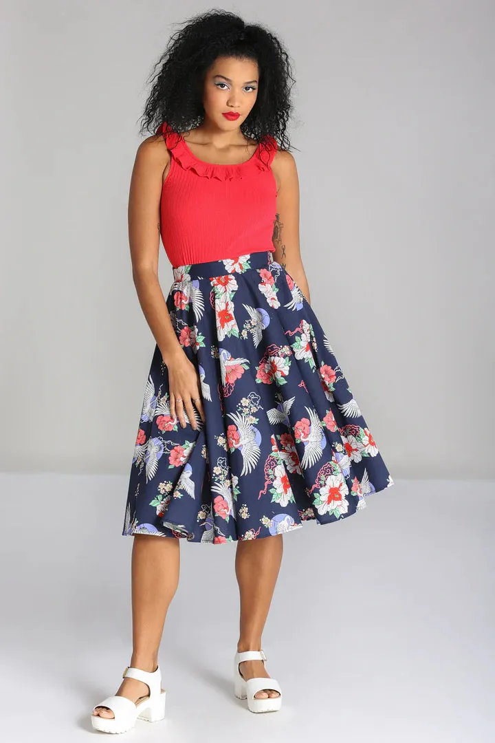 Hell Bunny Misa Circle Skirt with Crane Floral Design