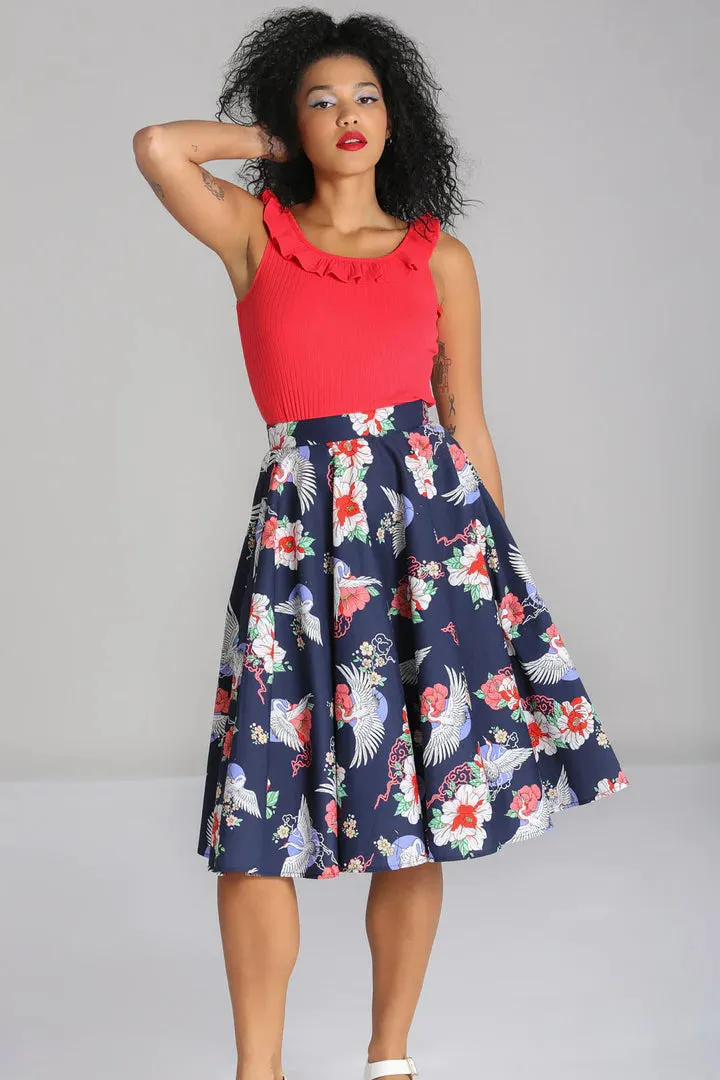 Hell Bunny Misa Circle Skirt with Crane Floral Design