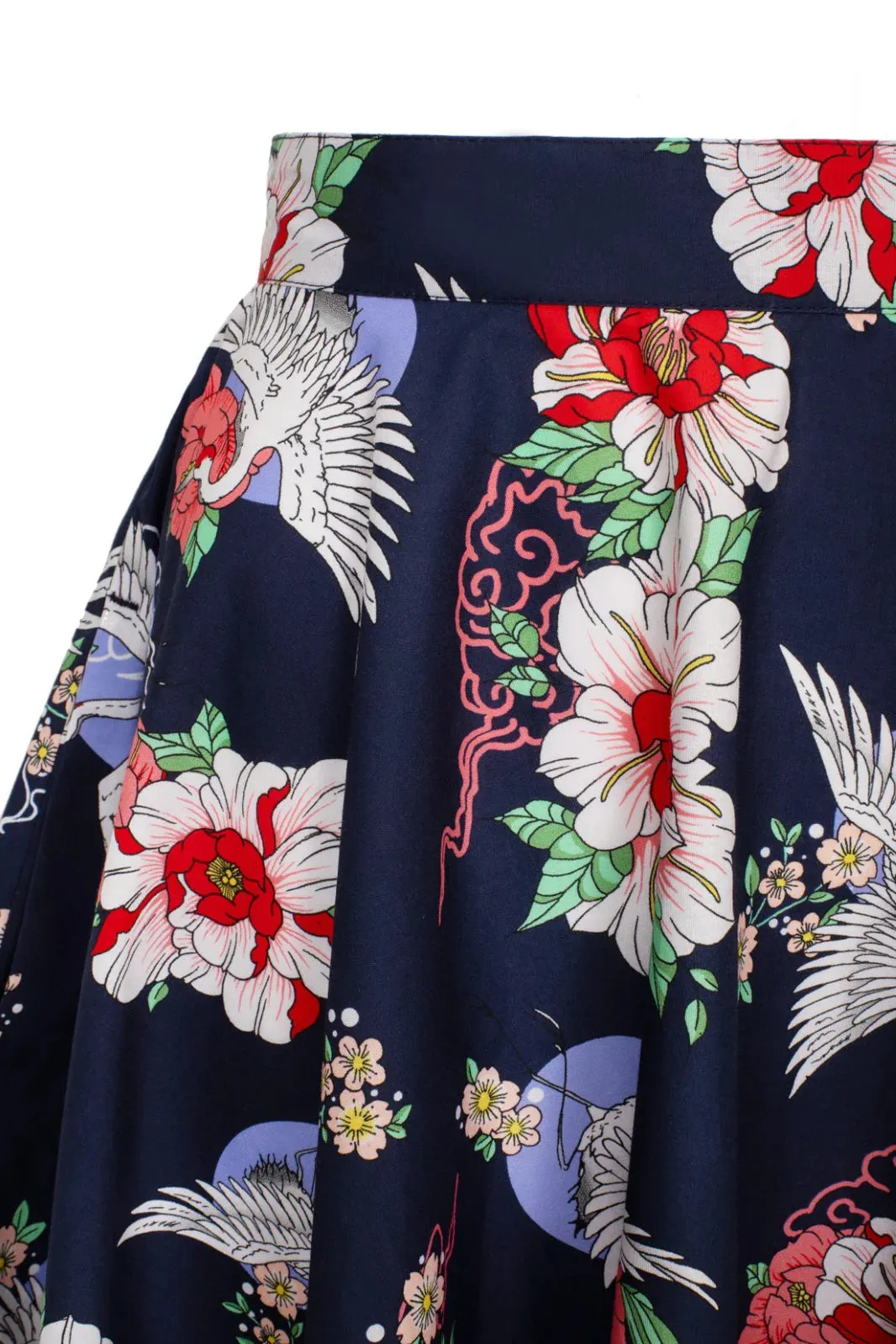 Hell Bunny Misa Circle Skirt with Crane Floral Design