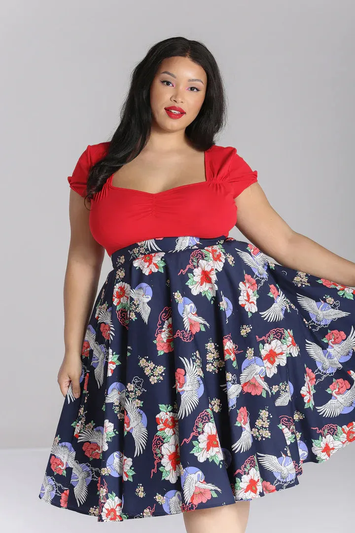 Hell Bunny Misa Circle Skirt with Crane Floral Design