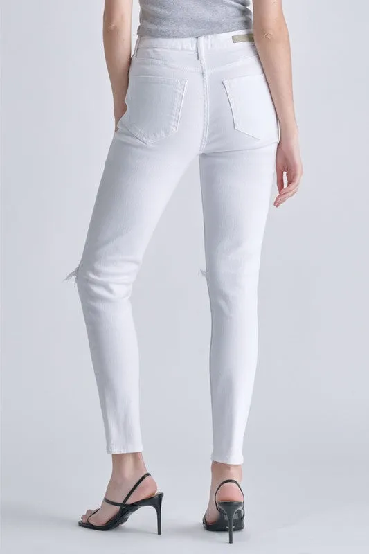 High Rise Distressed Ankle White Jeans