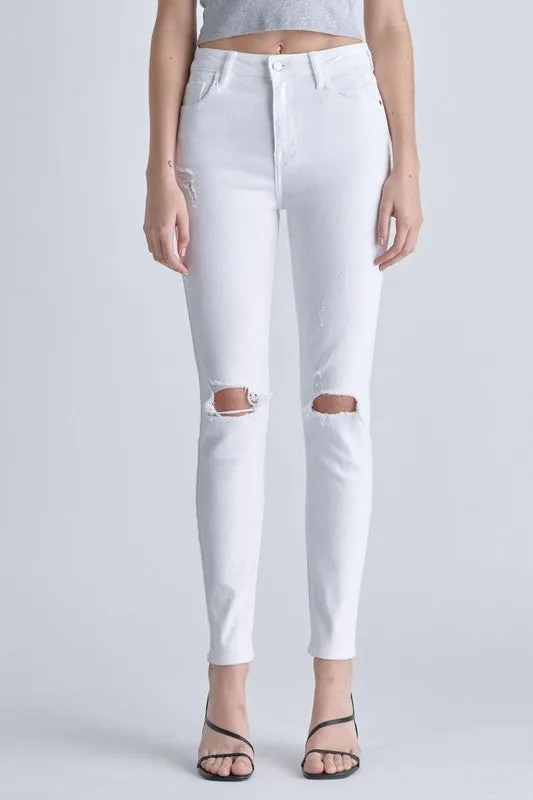 High Rise Distressed Ankle White Jeans