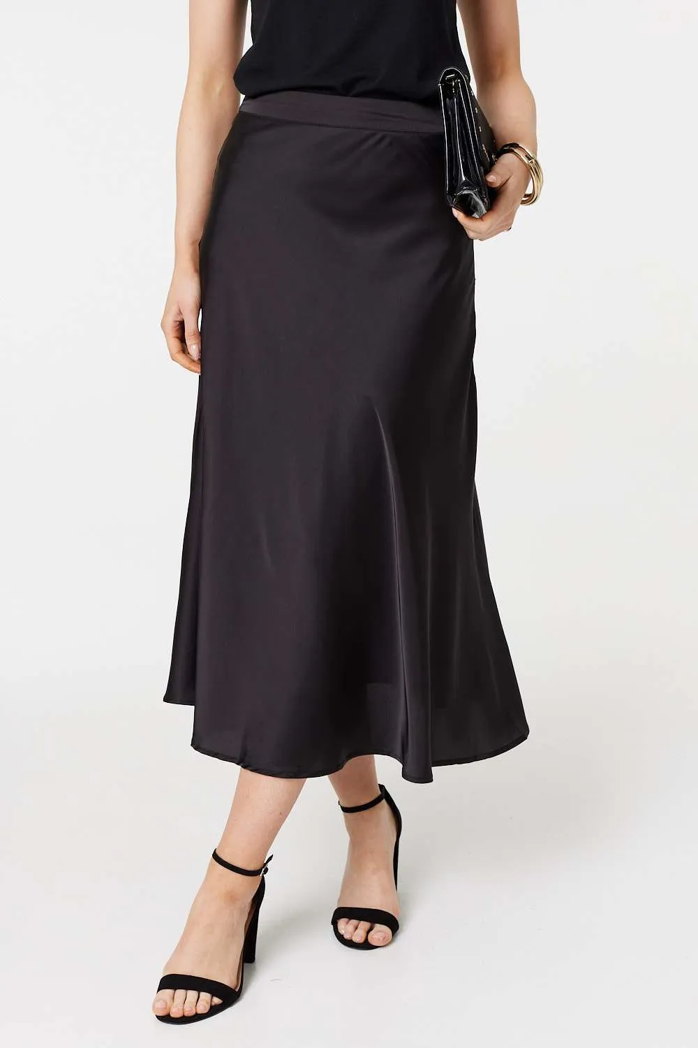 High Waist A-Line Midi Slip Skirt