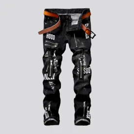 Inscribed men's patchwork jeans