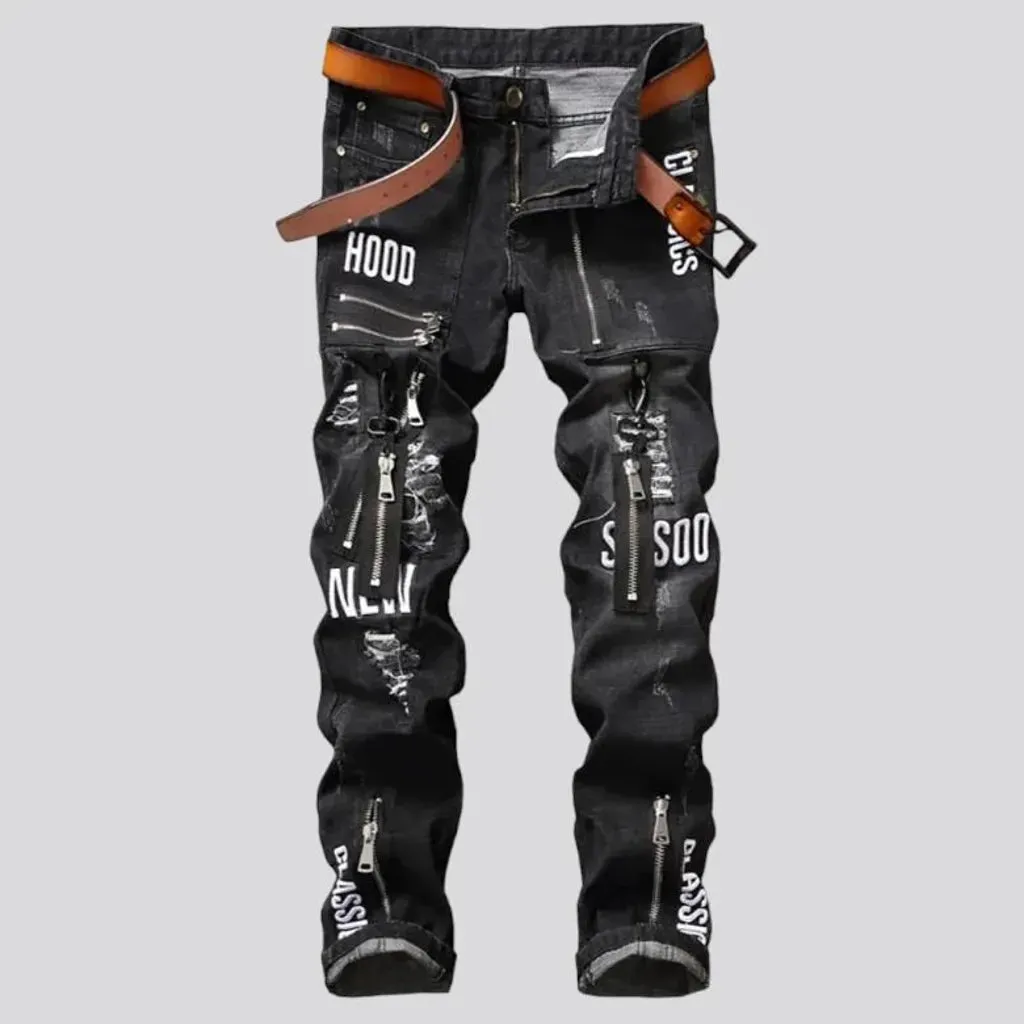 Inscribed men's patchwork jeans