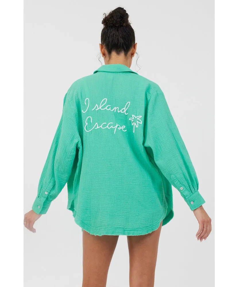 Island Escape Gauze Button Down