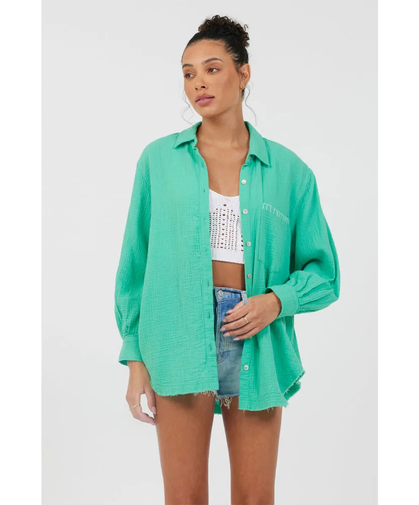 Island Escape Gauze Button Down