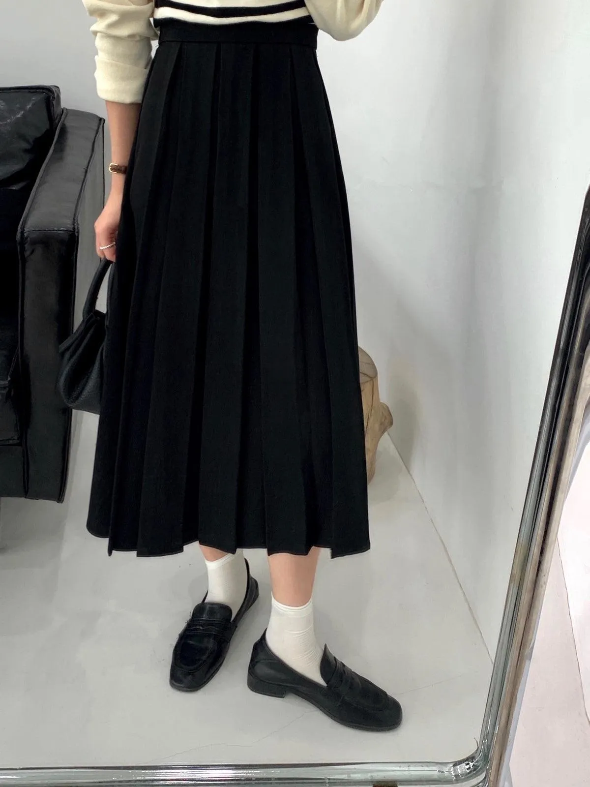 JOSKAA 2024 New Skirt Fashion Vintage Pleated Skirt A-Line Skirt