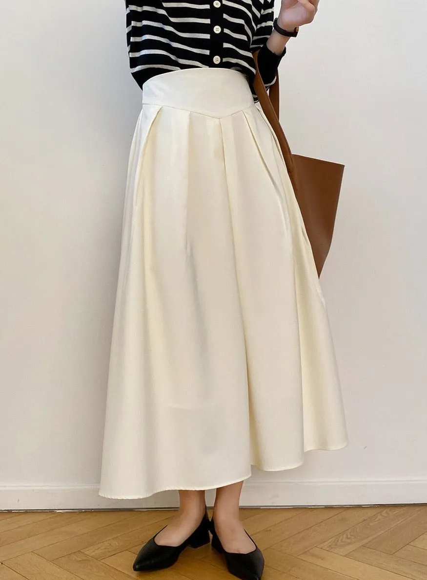 [Korean Style] French Style High Waist Pleated A-line Skirt