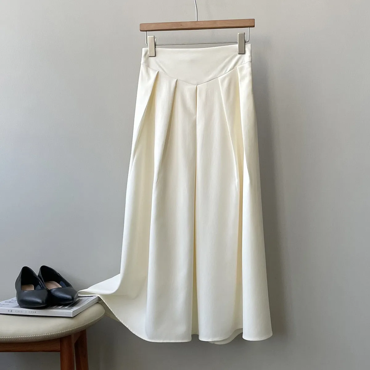 [Korean Style] French Style High Waist Pleated A-line Skirt