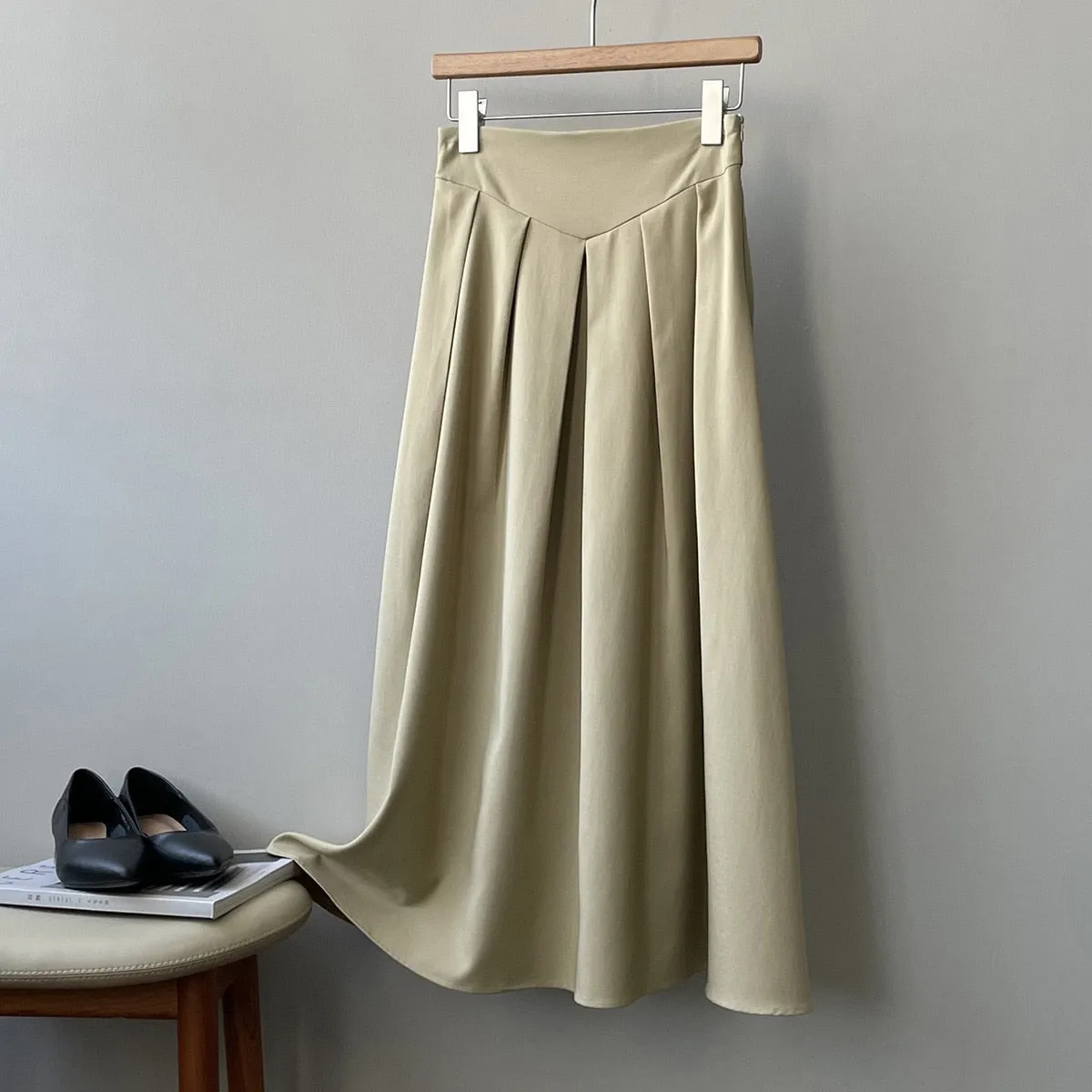 [Korean Style] French Style High Waist Pleated A-line Skirt