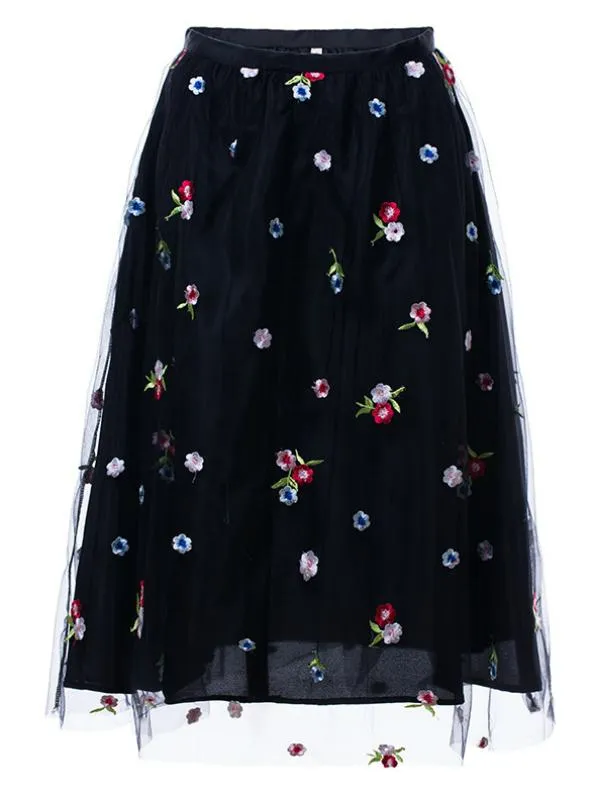 Lace Gauze Skirt Bead Embroidered Flower Skirt