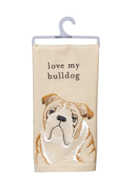 'Love My Bulldog' Dish Towel