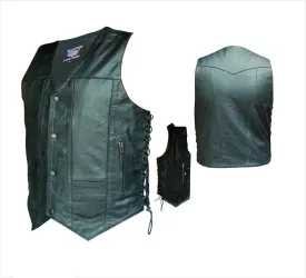 Men's 10 Pocket Black Aniline Leather Motorcycle Vest