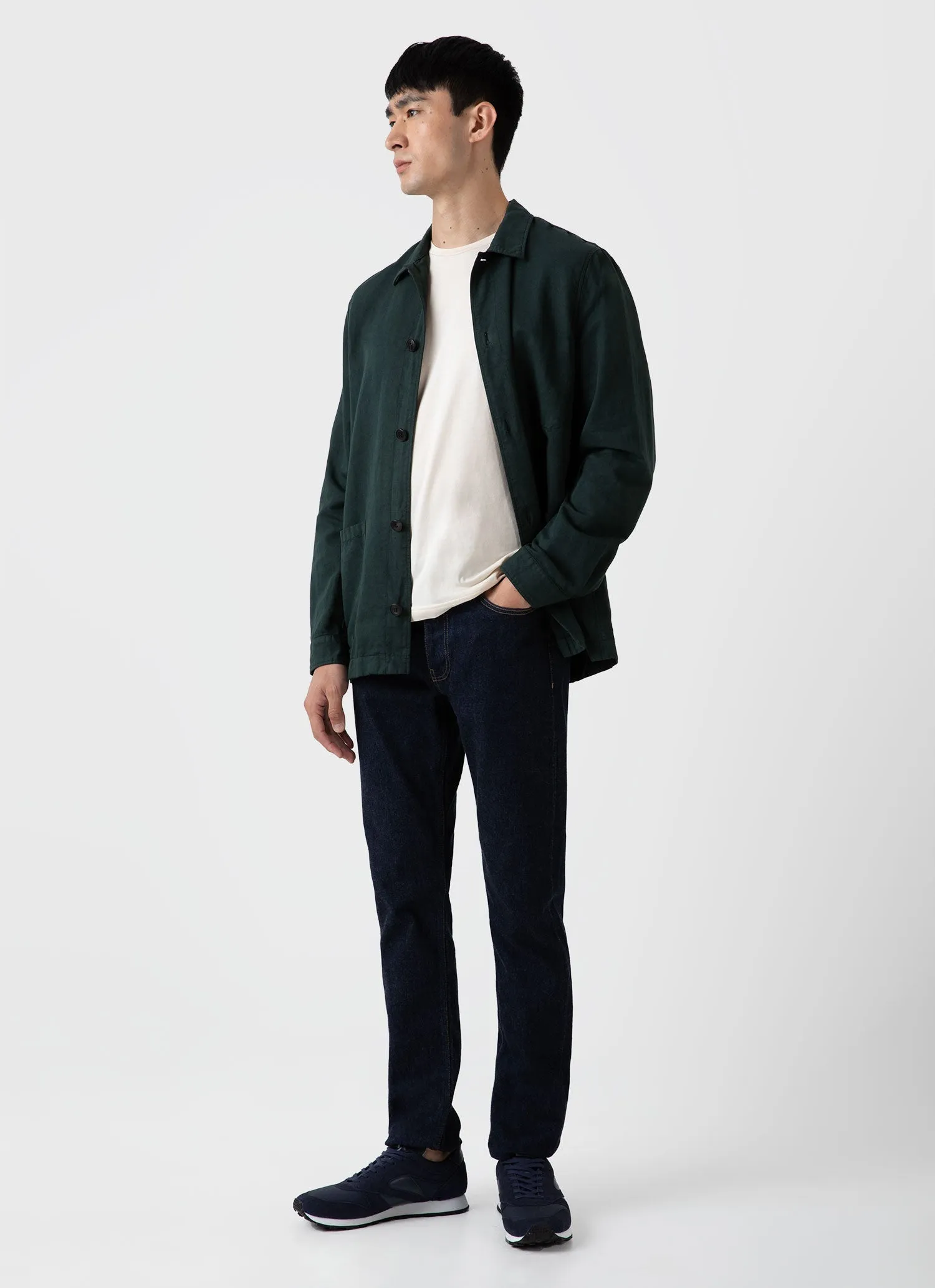 Men's Cotton Linen Twin Pocket Jacket in Seaweed