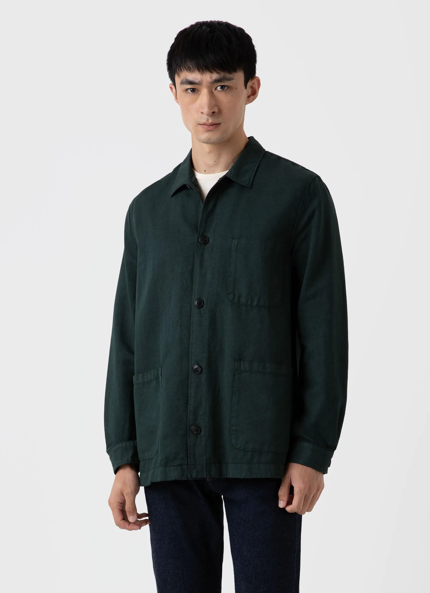 Men's Cotton Linen Twin Pocket Jacket in Seaweed