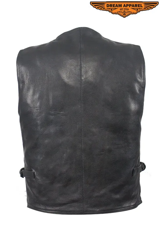 Mens Leather Cargo Vest With 9 Pockets