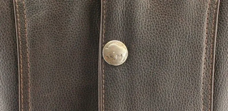 Men's Made in USA Distressed Brown Naked Leather Buffalo Nickel Motorcycle Vest Gun Pockets