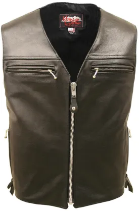 Mens Made in USA The Elite Motorcycle Leather Vest Side Laces