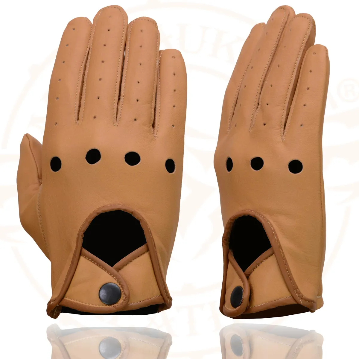 Milwaukee Leather MG7508 Men's Saddle Perforated Full-Finger Motorcycle Riding Gloves with Breathable Open Knuckle