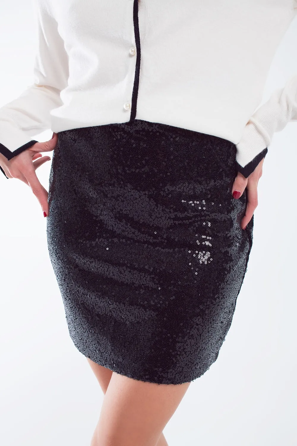 Mini Skirt in Black Small Sequins