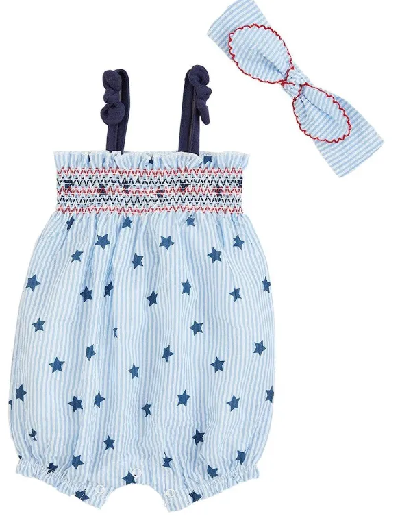 Mud Pie- Blue Stars Seersucker Romper