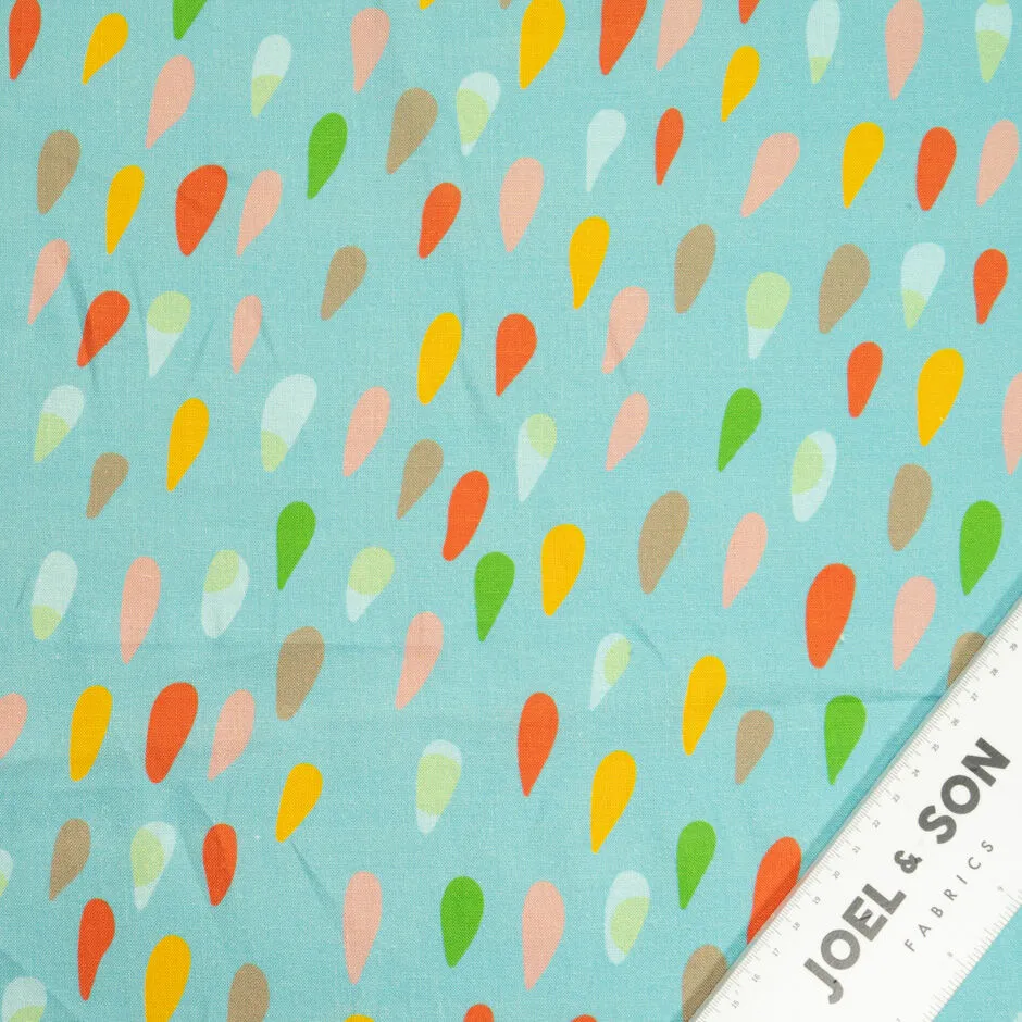 Multi-Coloured 'Petal' Printed Aqua Linen