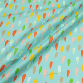 Multi-Coloured 'Petal' Printed Aqua Linen