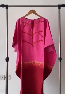 Nabilah Pink Ombré Tunic with Red Beaded Neckline