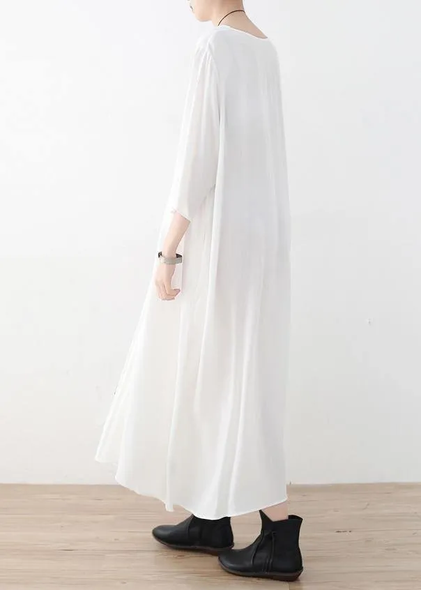 Natural Cinched chiffon Wardrobes design white v neck Traveling Dress summer