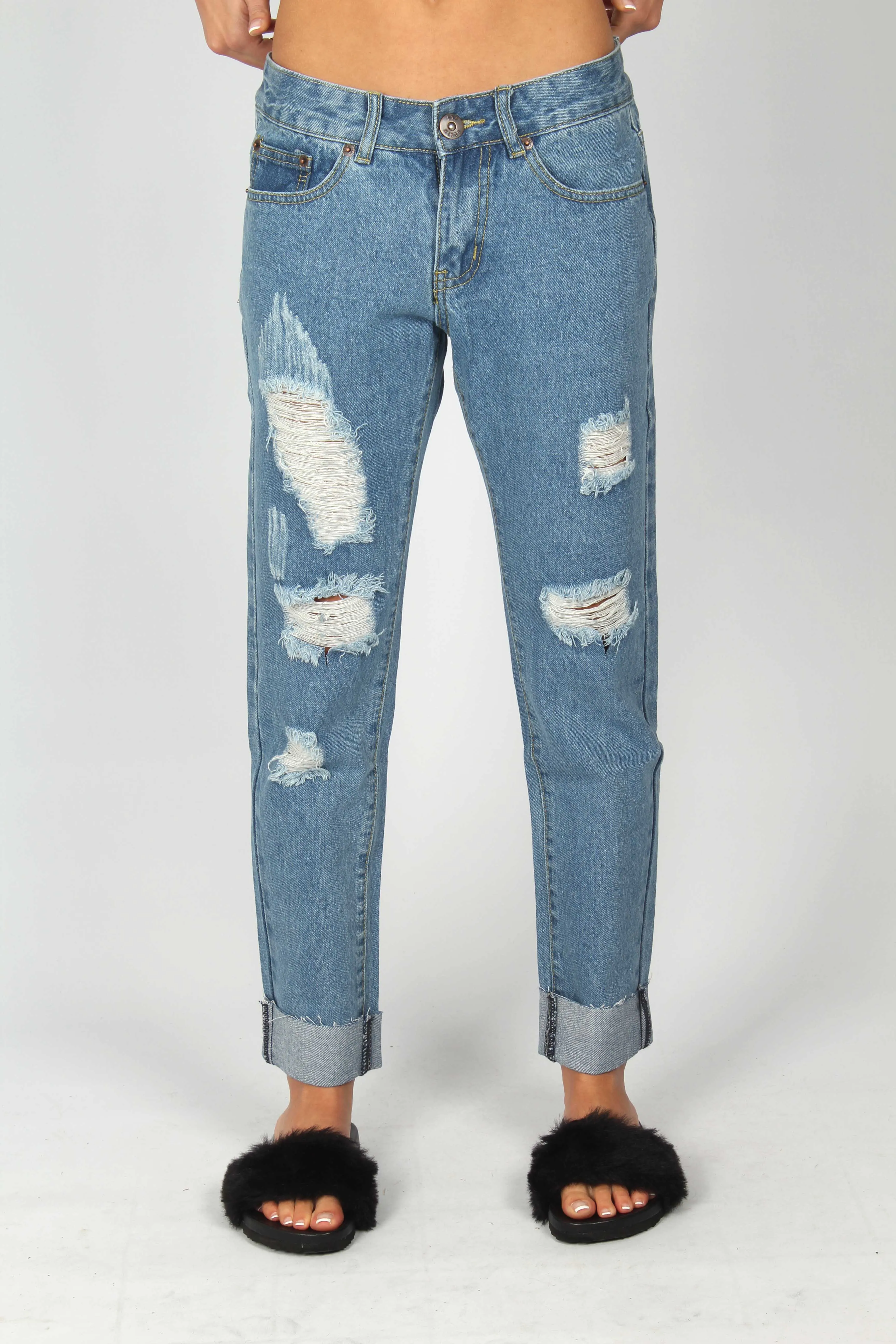 New Chaska Indigo Ripped Boyfriend Jeans