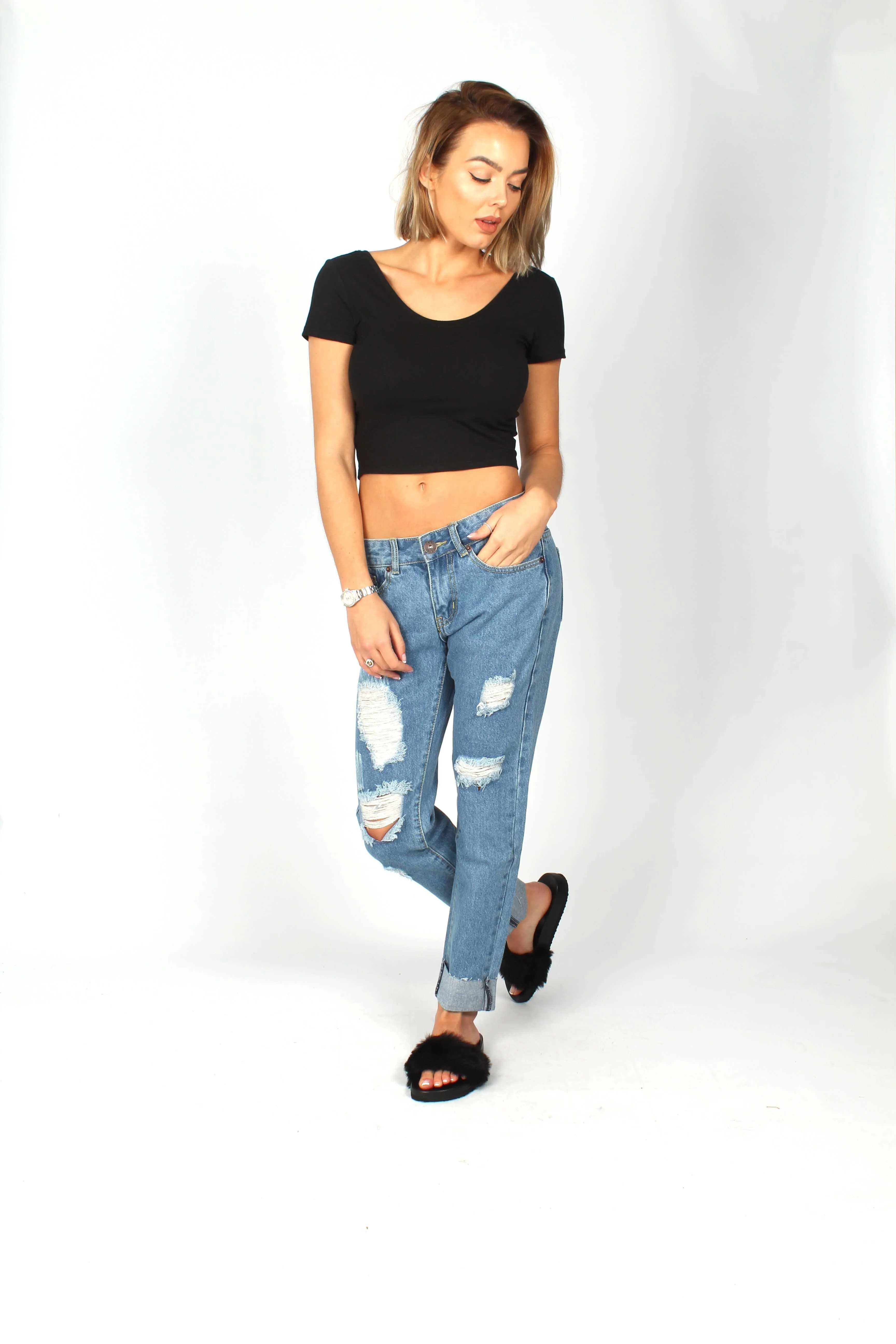 New Chaska Indigo Ripped Boyfriend Jeans