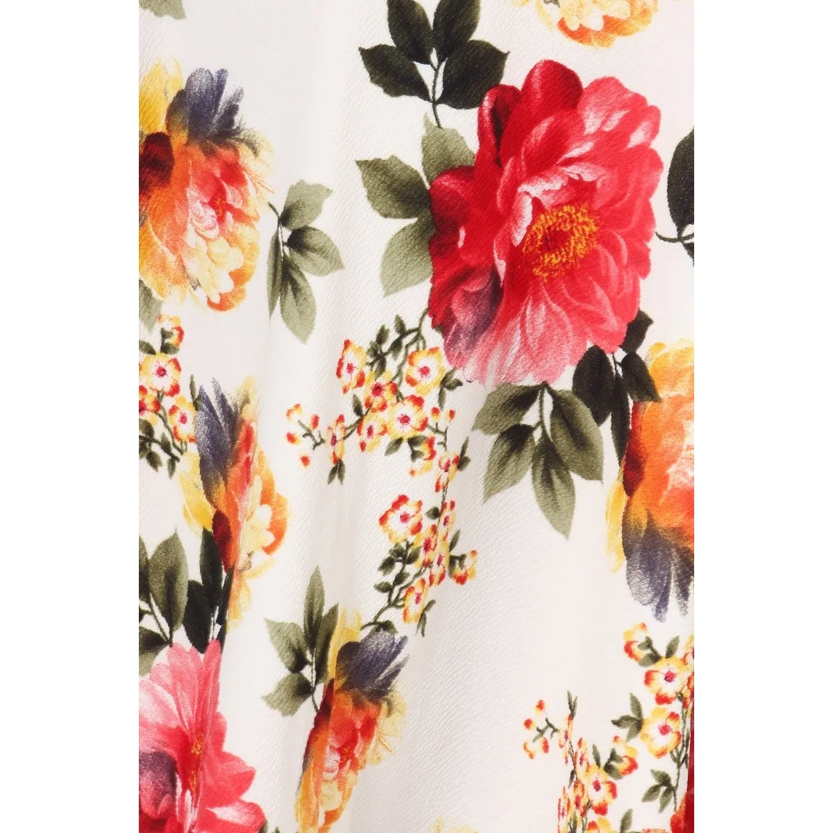 Off White Floral A-Line Midi Skirt