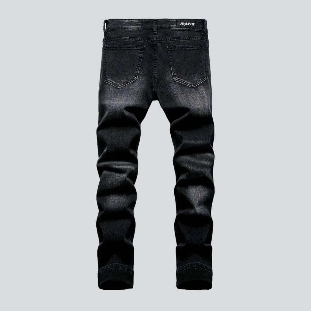 Patchwork knees biker men's jeans