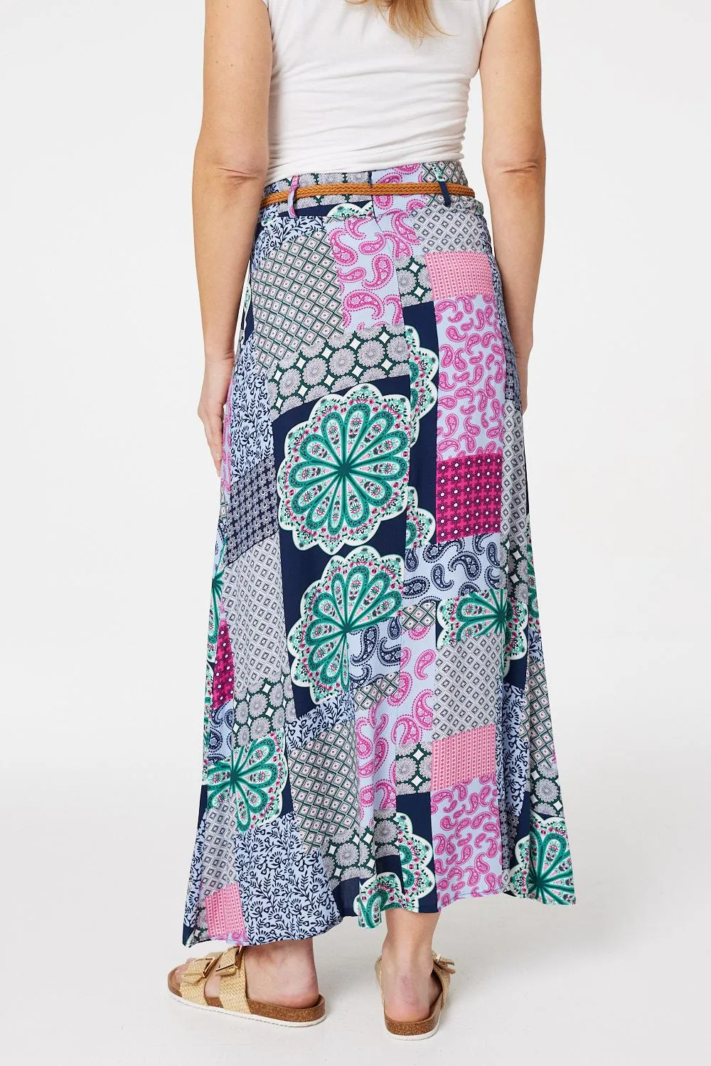 Patchwork Print A-Line Maxi Skirt