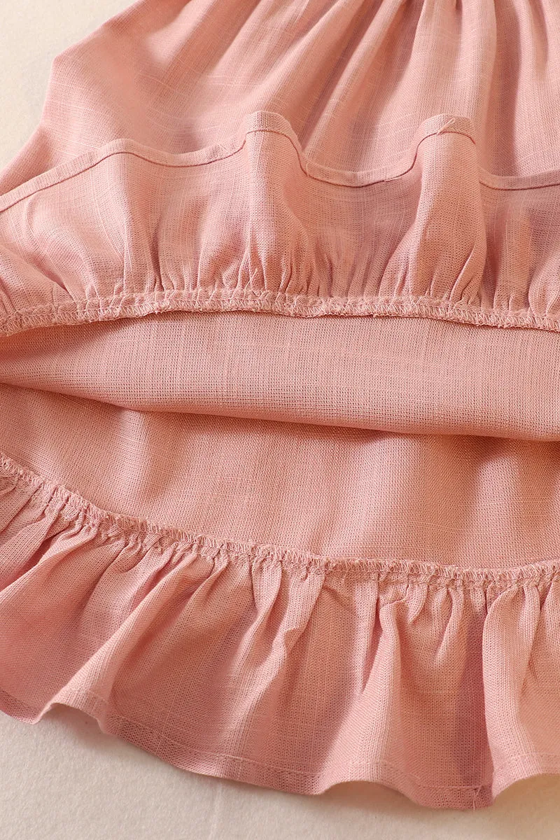 Pink linen ruffle dress