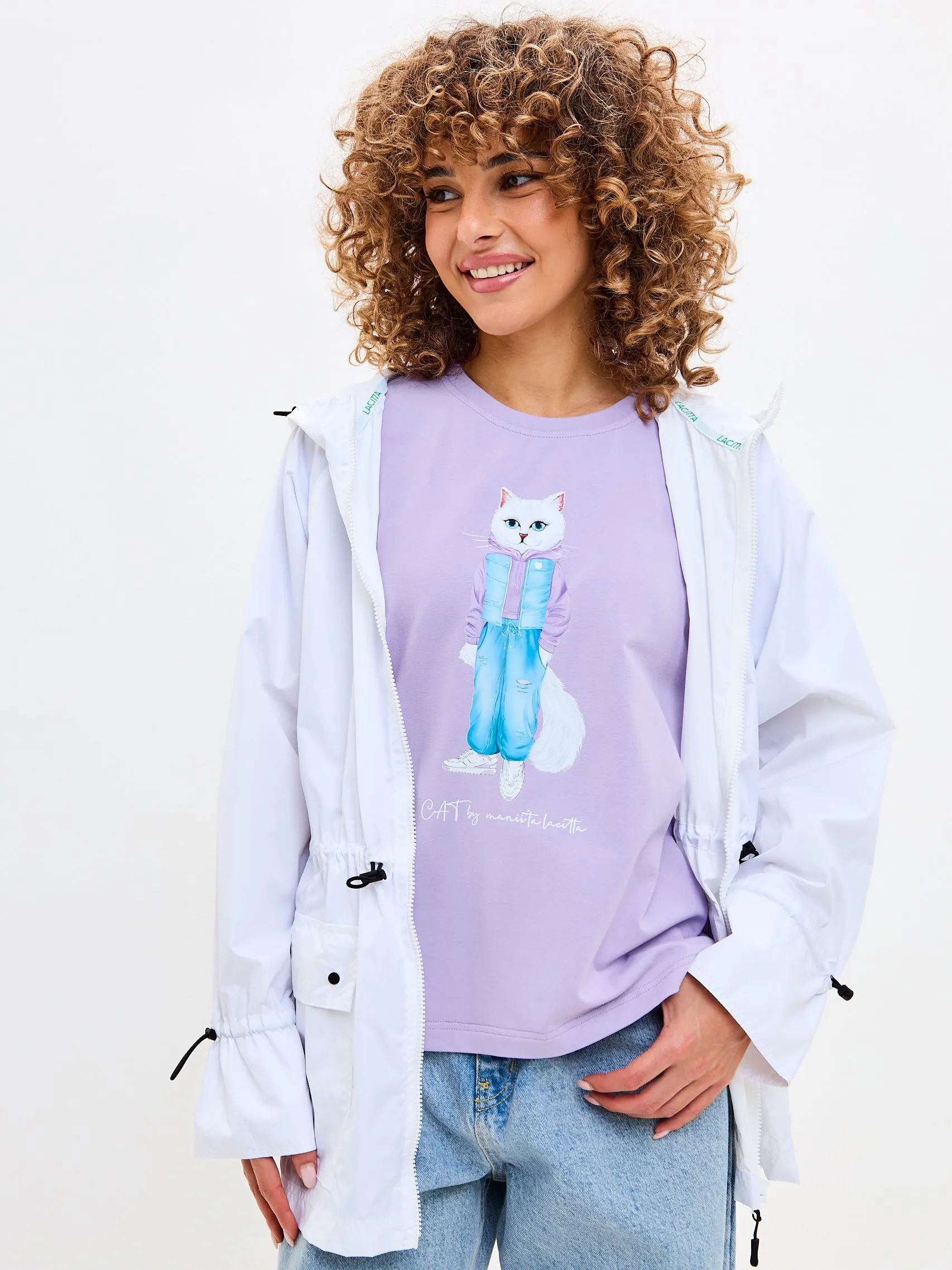 Purple Printed T-shirt WALKING CAT