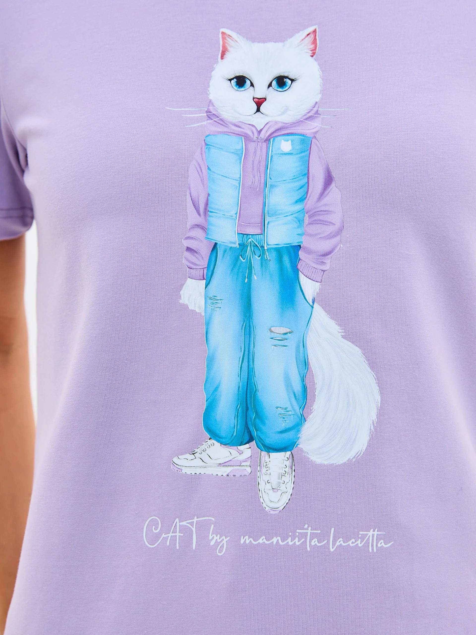 Purple Printed T-shirt WALKING CAT