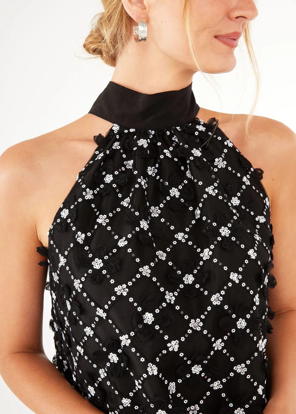 Rory Top Black Sequin Lattice Lace