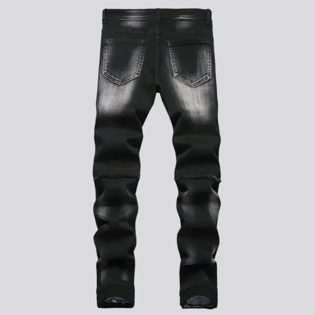 Sanded men's patchwork jeans