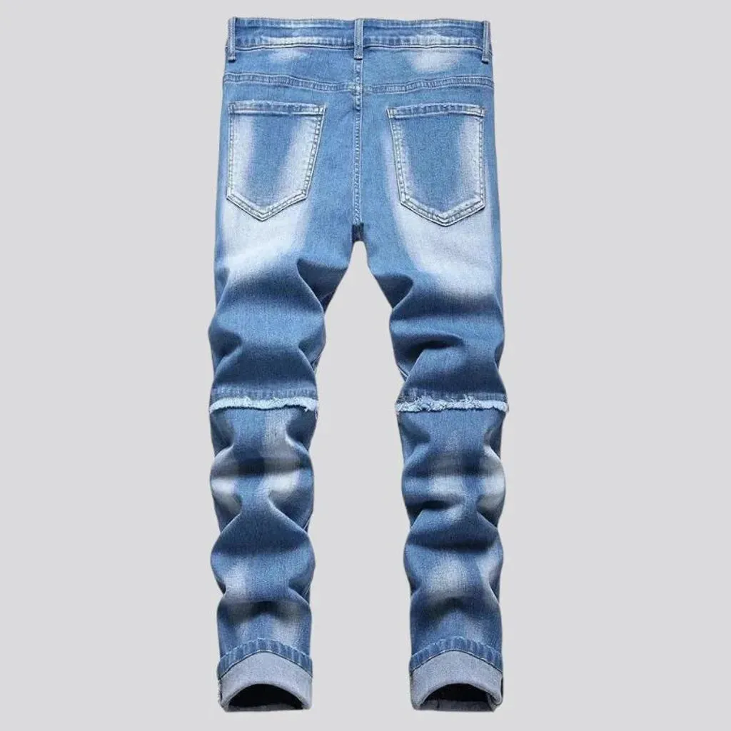 Sanded men's patchwork jeans