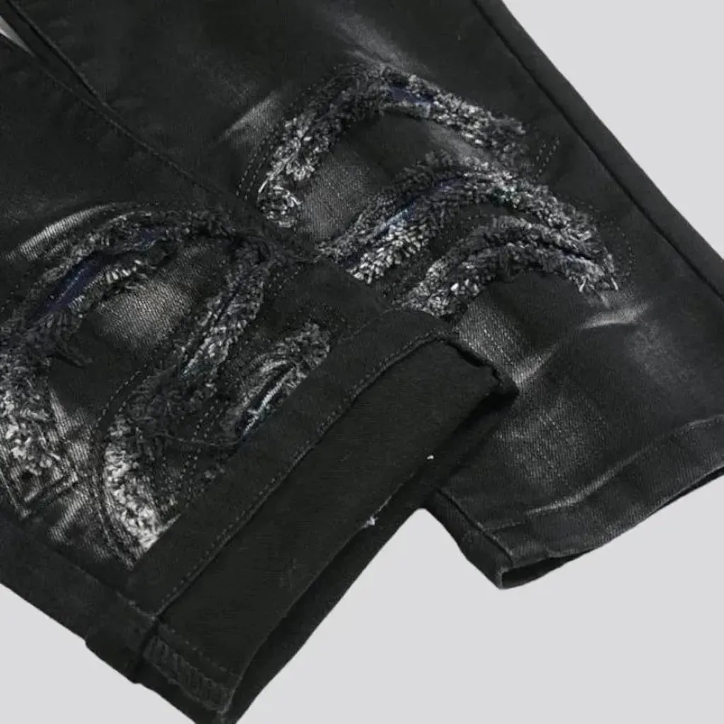 Sanded men's patchwork jeans