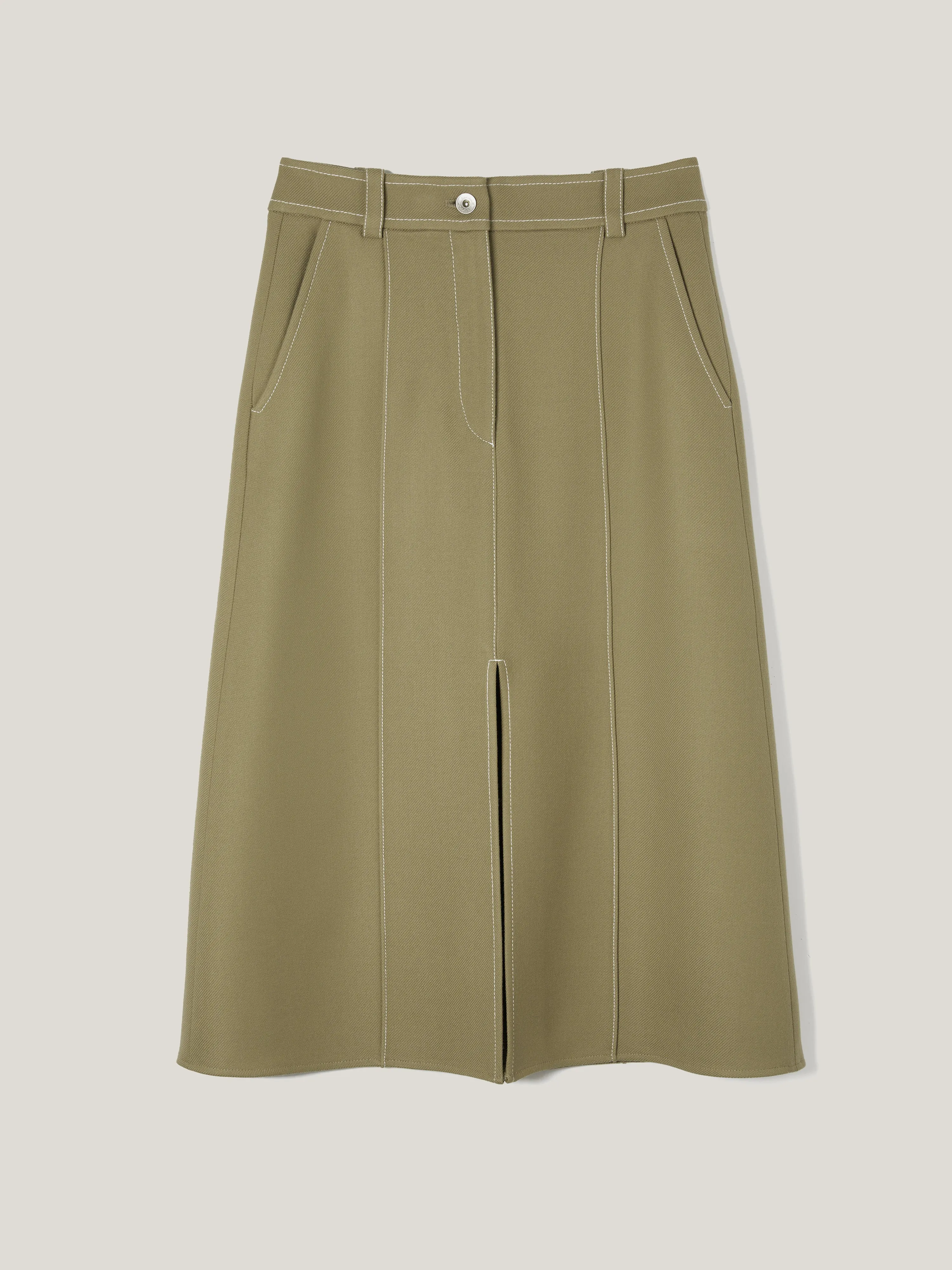 Seamed Detail A Line Skirt | Khaki