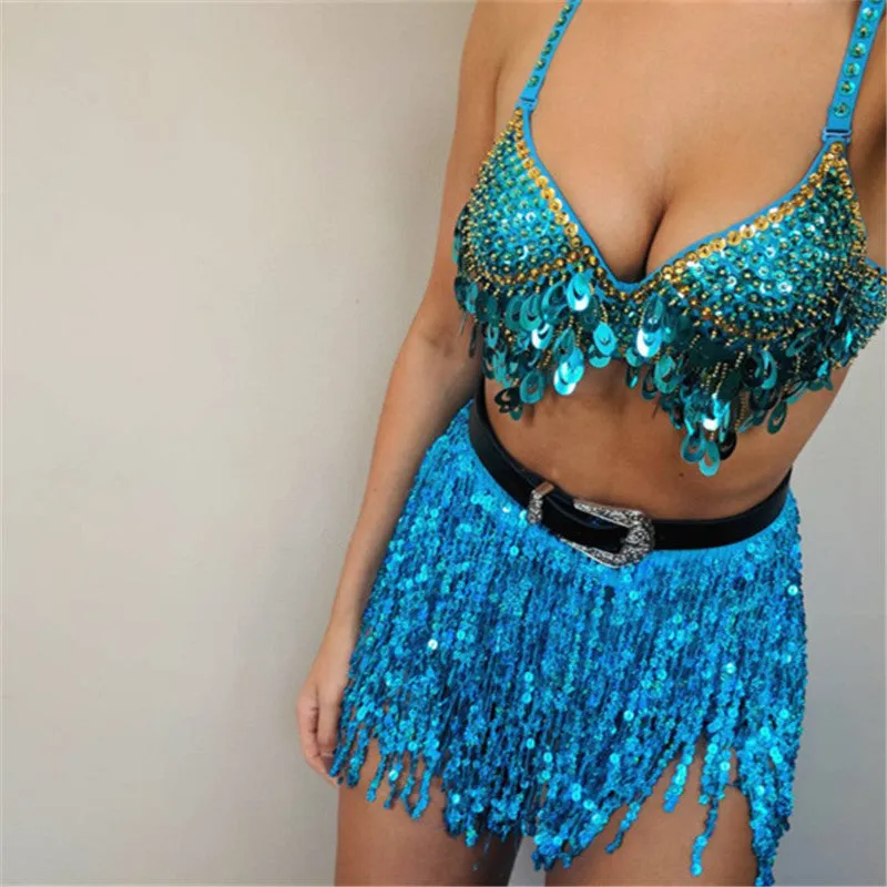 Sequin Glitter Fringe Sarong Skirt