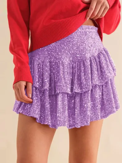 Sequin Tiered Ruffle Rara Skirt