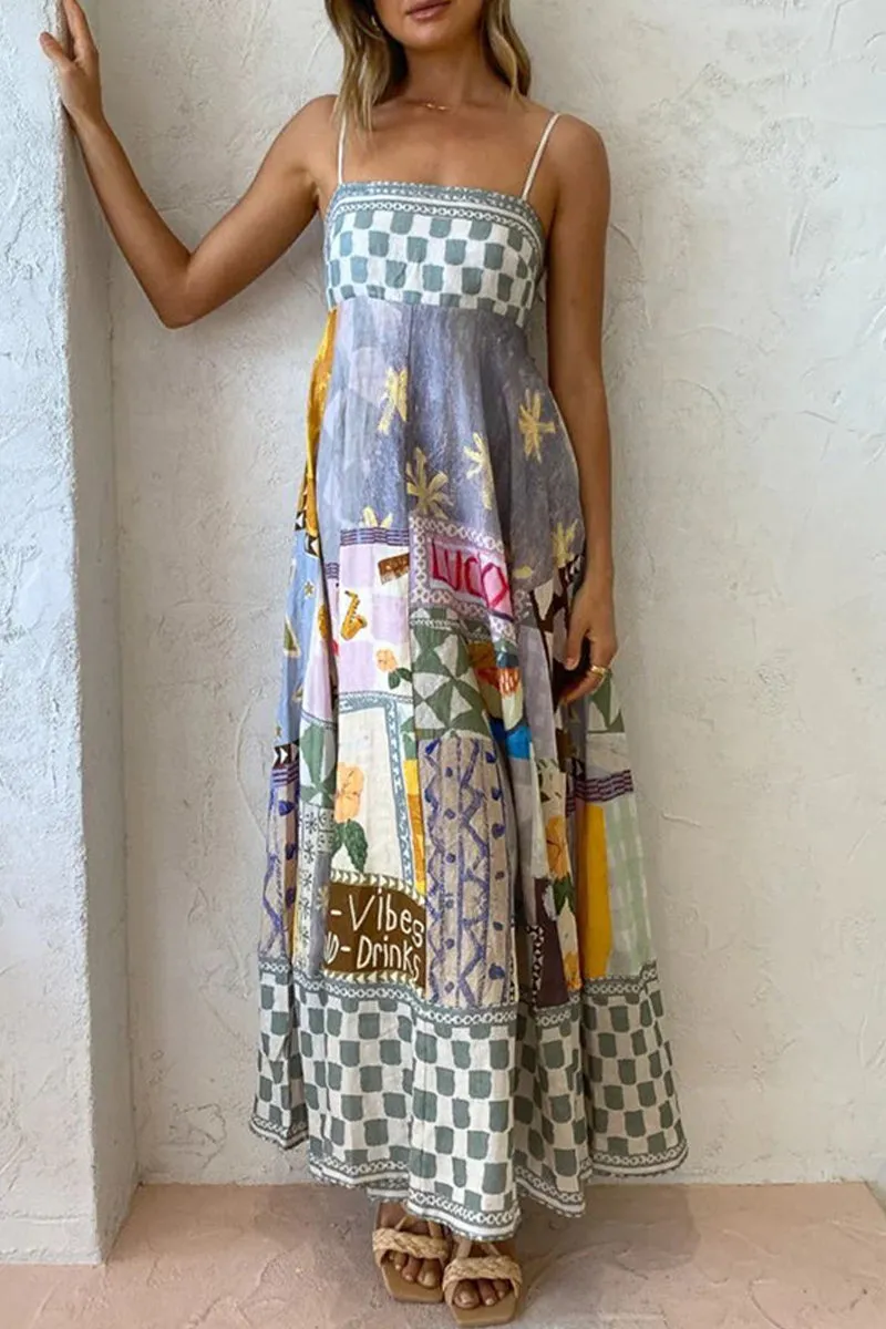 Sexy Bohemian Print Patchwork Sling Dress Dresses