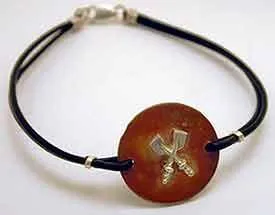 Silver Crossed Oars on Copper Disc with Leather Cord Rowing Bracelet