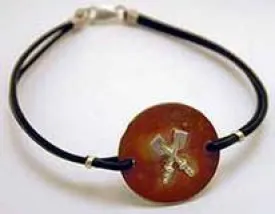 Silver Crossed Oars on Copper Disc with Leather Cord Rowing Bracelet