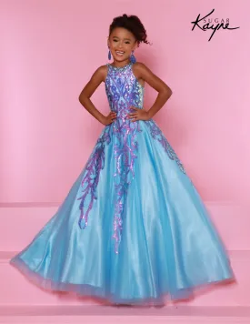 Sugar Kayne C344 Long Girls  Preteen Pageant Dress  Halter Neck Glittering Sequin  A-line Ballgown