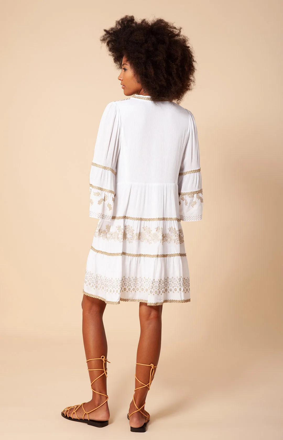 Taliah Embroidered Crinkle Gauze Dress